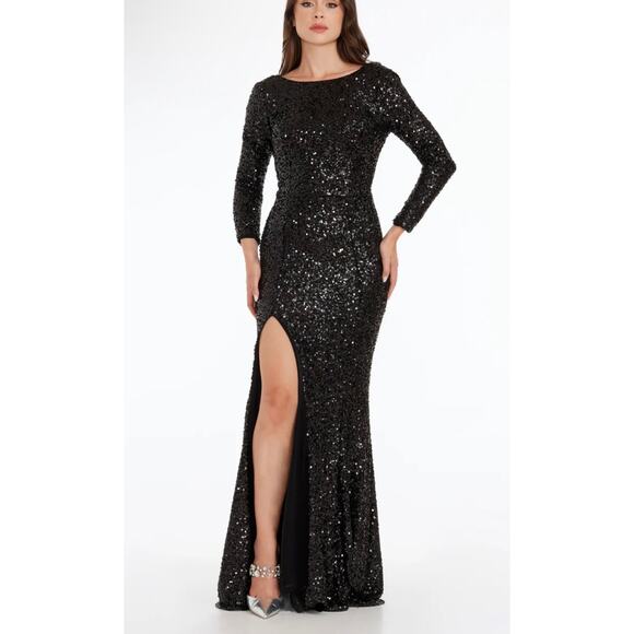 NEW NWT Dress The Population Janette Dress Black Sequin Maxi size Small - Picture 2 of 8